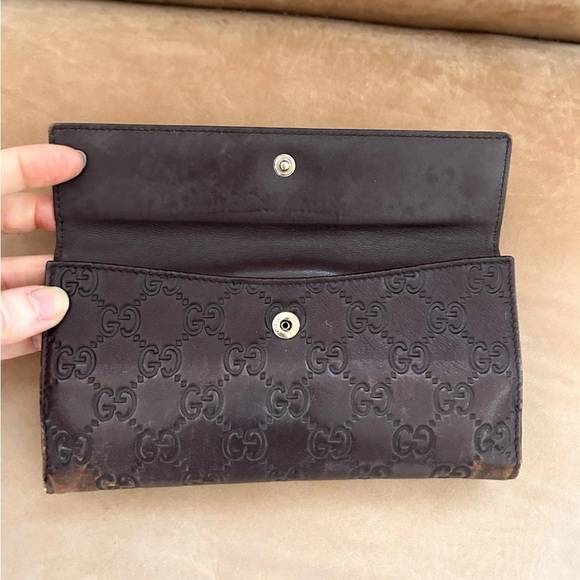 Gucci Guccissima Gold Heart Cocoa Brown Leather Continental Long Wallet